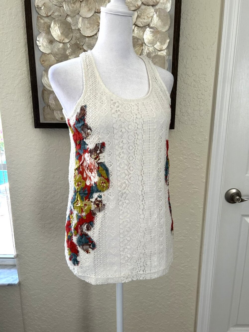 Cupio Lace Floral Applique Racerback Top